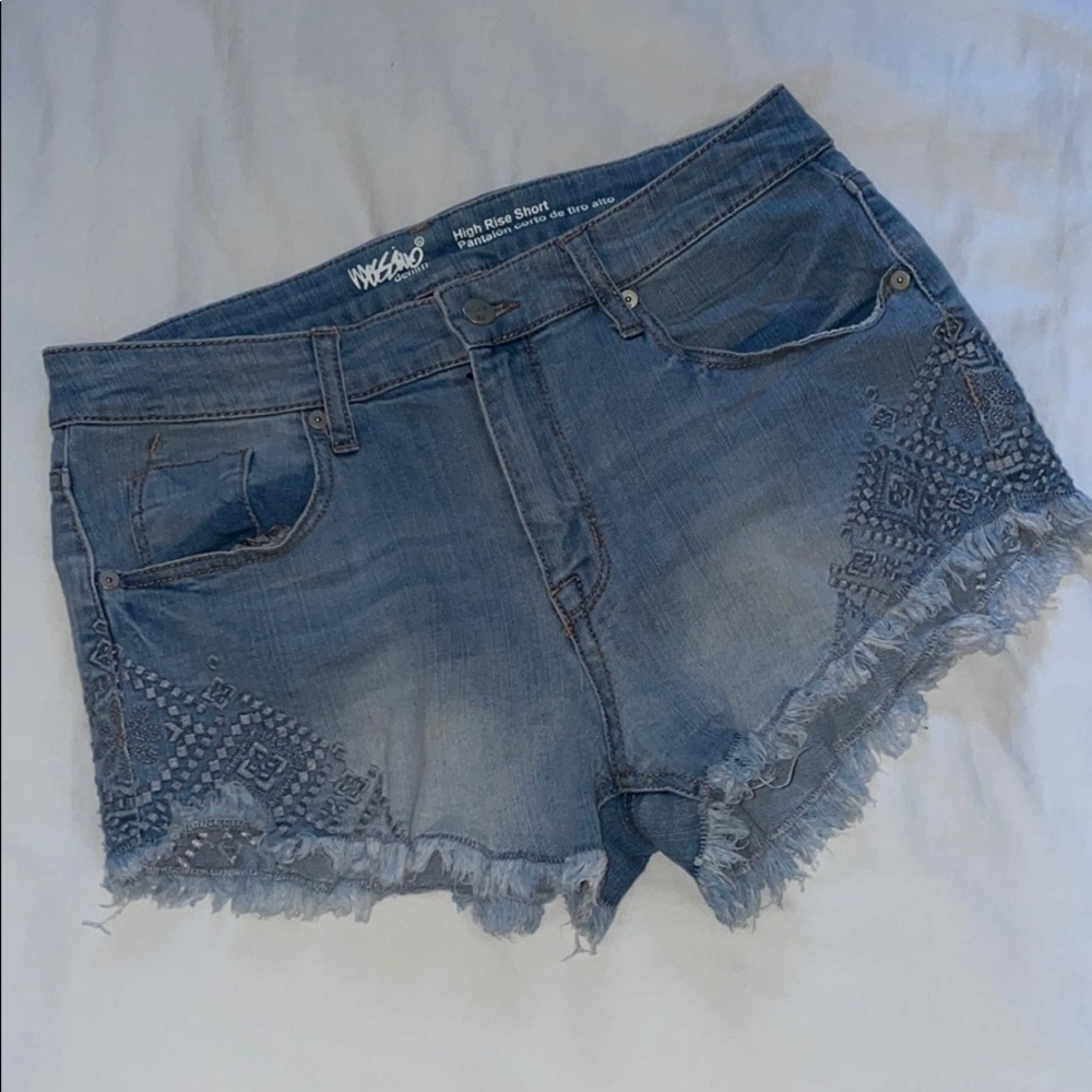 Denim Shorts with Embroidered Design